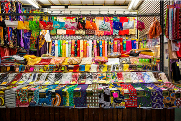 Coventry Market textiles stall